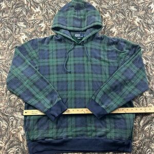 90s Ralph Lauren Navy and Forest Plaid Hoodie